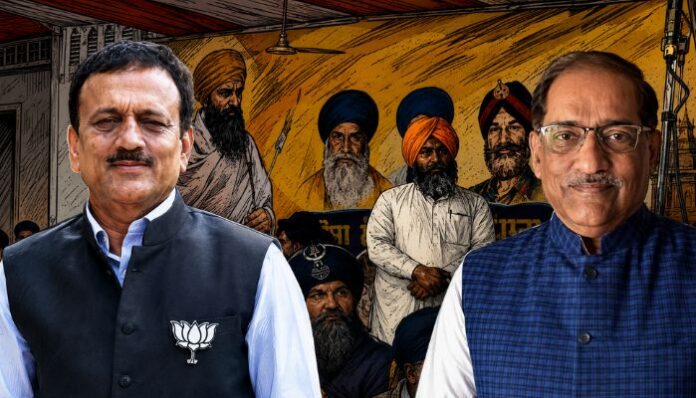Ratan Sharda questioned BJP leader Girish Mahajan over his attendance at a Shaheedi Samagam with Bhindranwale posters.