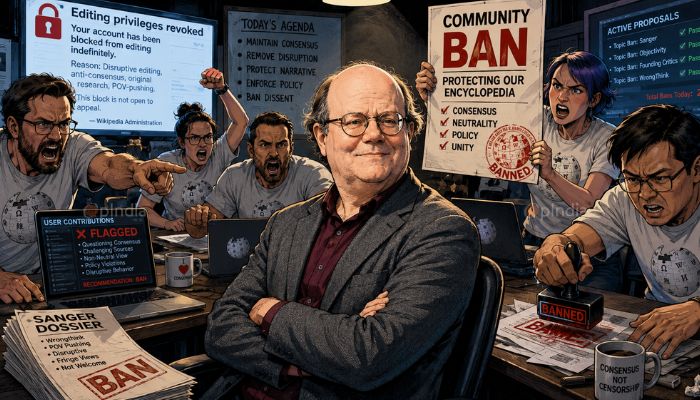 Wikipedia bans its co-founder from editing articles after his outspoken views on leftist censorship and admission of anti-Hindu bias 