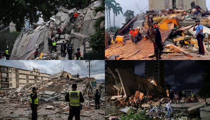 Twin earthquakes devastate Caracas and La Guaira as rescuers search collapsed buildings for survivors.