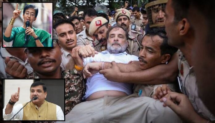 AAP leaders Atishi, Sanjay Singh and Saurabh Bharadwaj criticised Rahul Gandhi's protest over the NEET issue, claiming it weakened the ongoing CJP agitation.