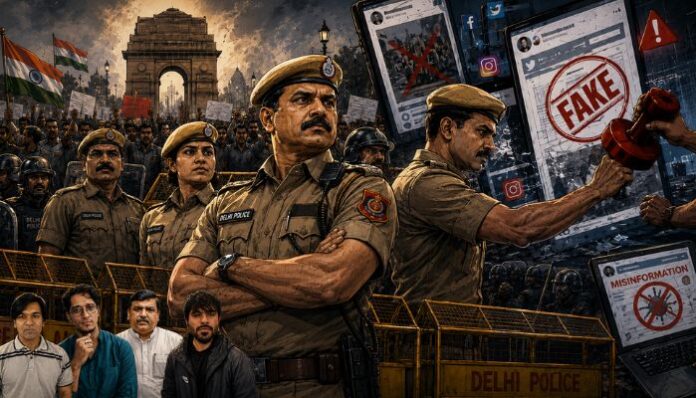 Delhi Police debunked nine false claims about violence and detentions during the CJP protest.