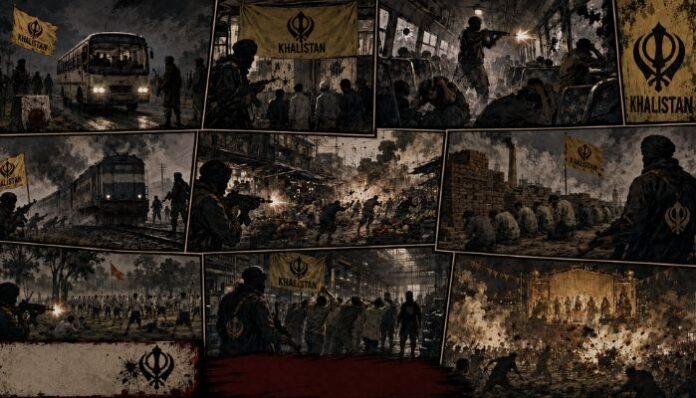 Khalistani terrorists separated Hindu passengers before massacring them on buses and trains during the Punjab insurgency.