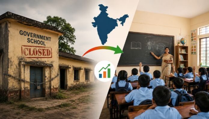 The Congress has attacked the Modi government over the closure of 94,000 government schools, saying “Aise Padhega India”.