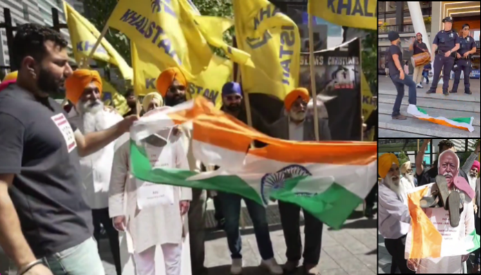 Khalistani elements desecrated Indian National Flag at Madison Square in New York.