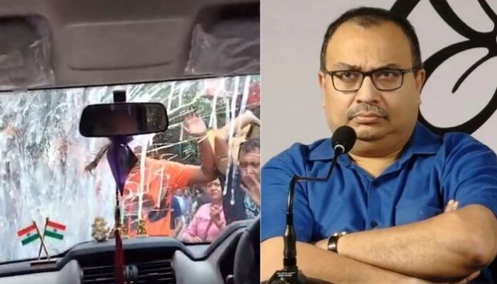 Kunal Ghosh's car was pelted with eggs and bricks in Hooghly.