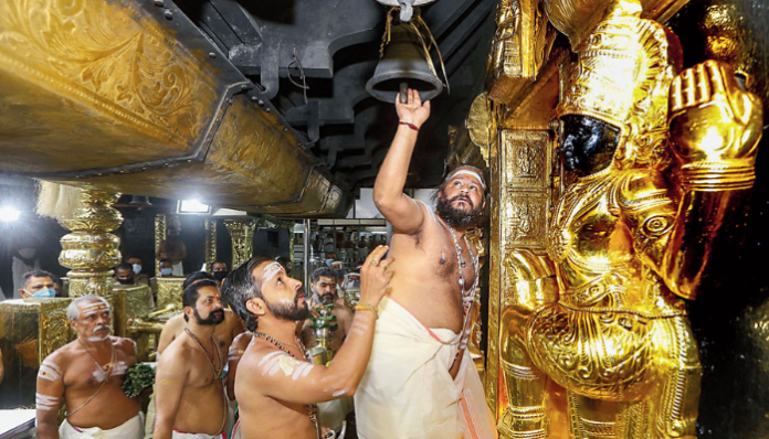A 55.72-sovereign gold crown at Sabarimala was found to have been replaced with an imitation piece.