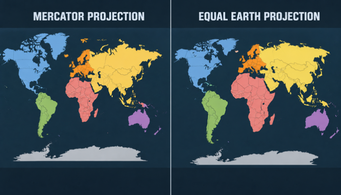 The UN General Assembly votes to adopt a new world map which shows true sizes of continents.