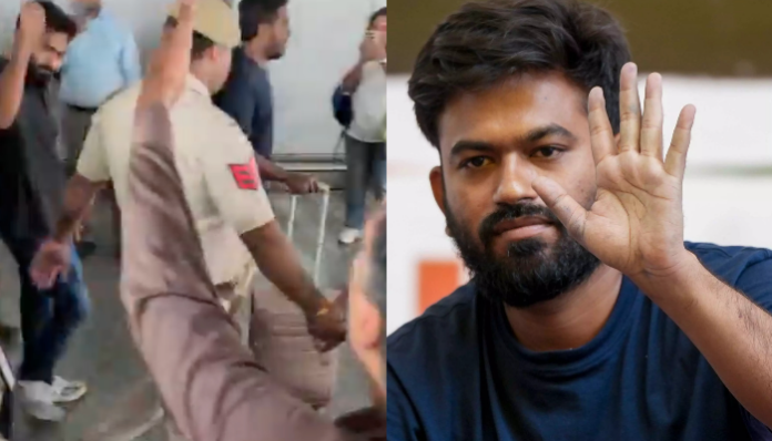 Passenger confronts Abhijeet Dipke, founder of the CJP, at Delhi Airport.