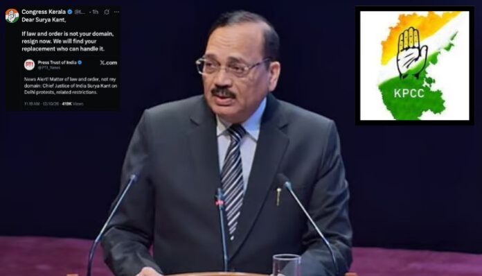 The Kerala Congress has apologised to CJI Surya Kant over a controversial post stating, “Resign now. We will find your replacement.”