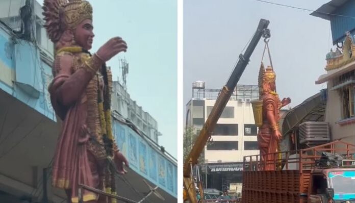 A statue of Lord Ram was taken down from Hyderabad's Basheer Bagh Chowrasta.