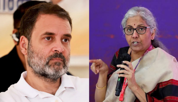 Rahul Gandhi misspelled Finance Minister Nirmala Sitharaman's named during a heated exchange on X.